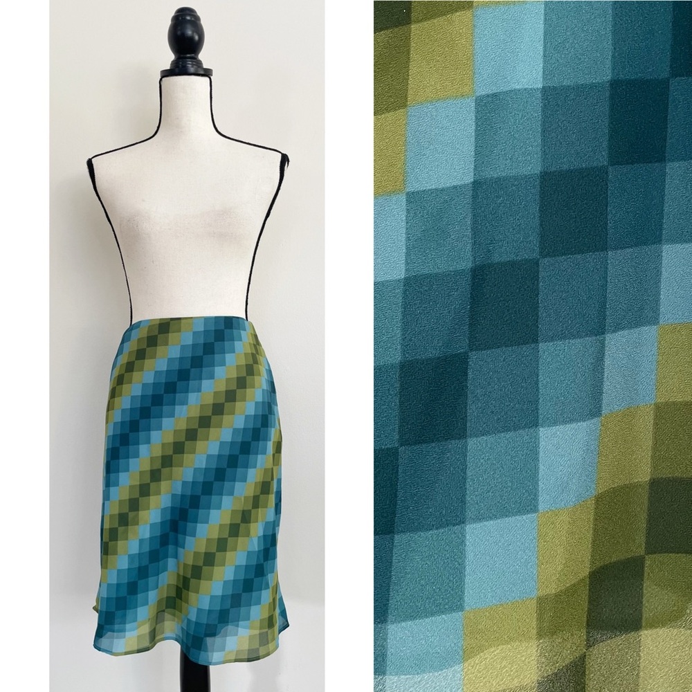 Vintage Y2K Ann Taylor Factory A-Line Knee Length Geometric Checked Skirt